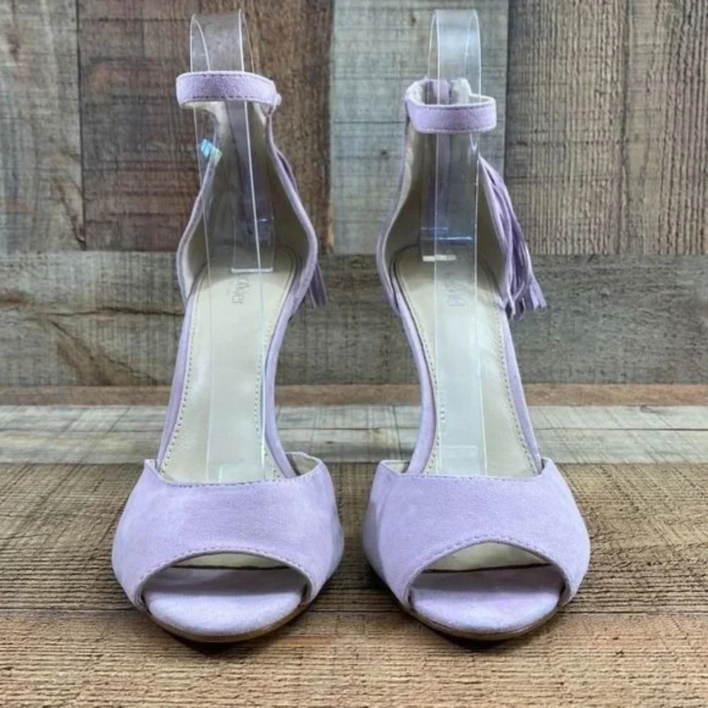 Botkier‎ New York Purple Suede Leather Tassel Slingback Heel Womens 8 Peep Toe